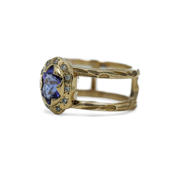 Tanzanite Tribal Double Band Ring