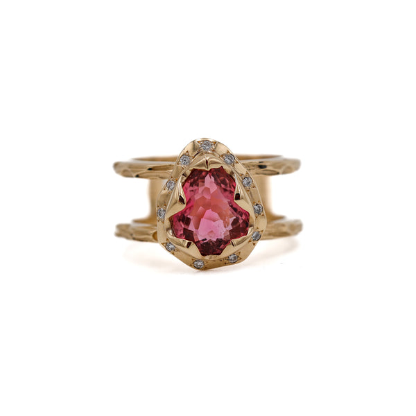 Pink Pear Tourmaline Tribal Ring