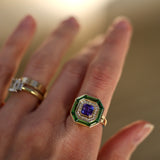 Tanzanite, Tsavorite and diamond ring