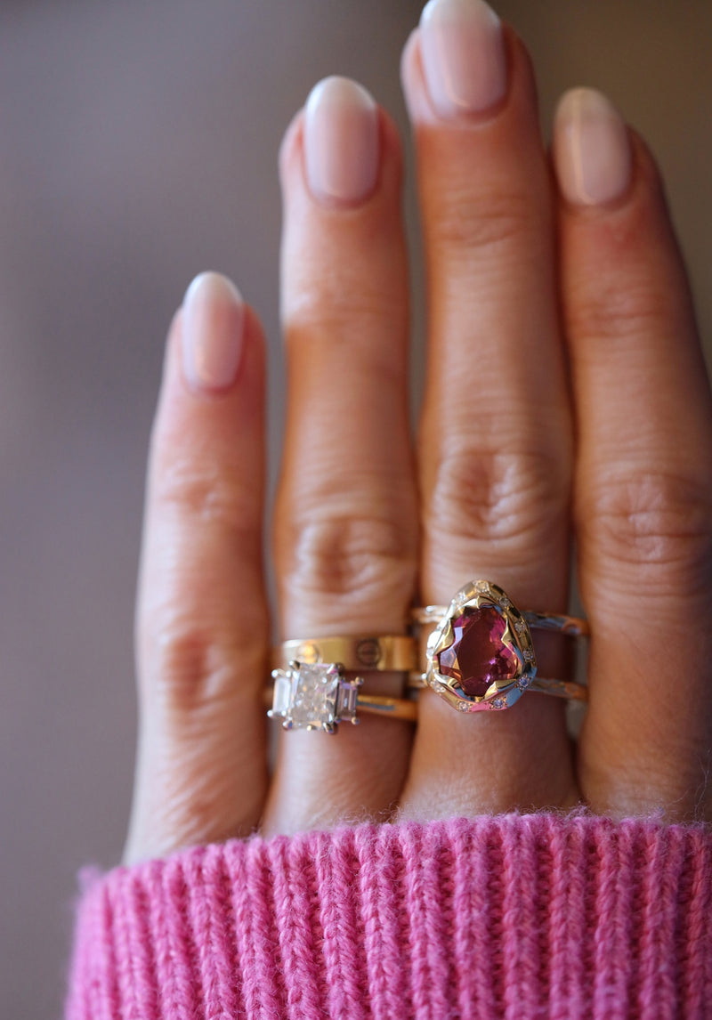 Pink Pear Tourmaline Tribal Ring