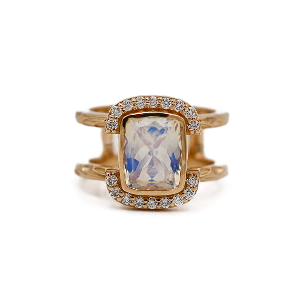 Diamond and Moonstone Double band Ring