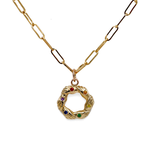 Rainbow Ubuntu Circle Necklace (Gold)